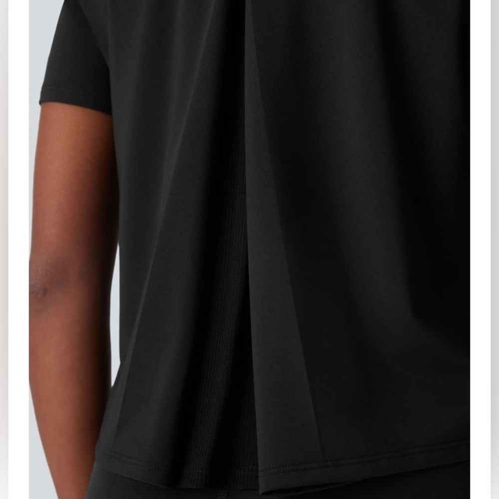 HALARA Black Short Sleeve Pleated Mesh Back Tee - Picture 14 of 15